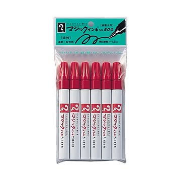 (まとめ) 寺西化学 油性マーカー マジックインキ No.500（細書き用） 赤 M500-T2-6P 1パック（6本） 【×5セット】