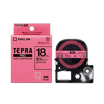 （まとめ） キングジム テプラ PRO テープカートリッジ 18mm 蛍光ピンク／黒文字 SK18P 1個 【×4セット】