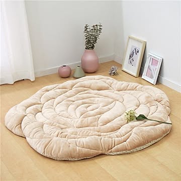 丸型 約120cm ベージュ フロアマット ローズ クッションラグ
