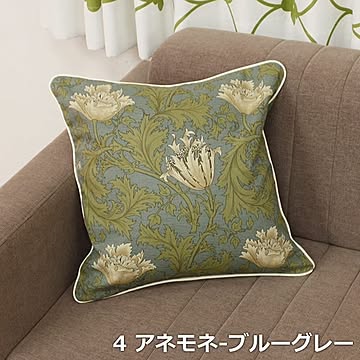 インテリアショップゆうあい BEST OF MORRIS モリス柄 クッションセット 45×45cm ブルーグレー パイピング付カバー+パンヤ 日本製 セット4-アネモネ