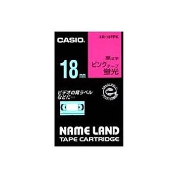 （まとめ）カシオ CASIO 蛍光テープ XR-18FPK 桃に黒文字 18mm×3セット