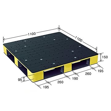 岐阜プラスチック工業 カラープラスチックパレット HB-D4・1111SC ブラック／イエロー 片面使用 1100×1100mm【代引不可】