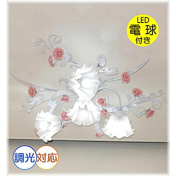 アンティーク・ガレ 4灯シャンデリア LED付き シーリングタイプ 薔薇モチーフ