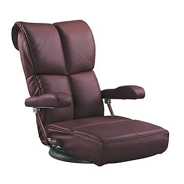 響 ブランドの日本製 座椅子, 肘付き, 13段リクライニング, 座面360度回転, 幅62cm, ワインレッド, 合皮素材