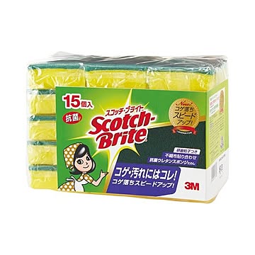 (まとめ) 3M スコッチ・ブライト 抗菌ウレタンスポンジたわし S-21KS 15PC 1パック（15個）  【×5セット】