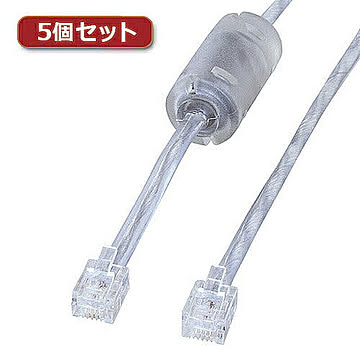 5個セット サンワサプライ コア付シールドツイストモジュラーケーブル TEL-FST-5N2X5 管理No. 4589452971213