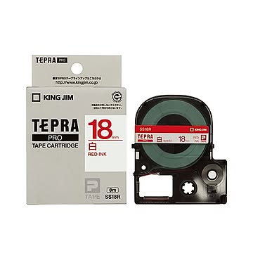 （まとめ） キングジム テプラ PRO テープカートリッジ 18mm 白／赤文字 SS18R 1個 【×4セット】