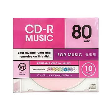 (まとめ)VERTEX CD-R(Audio) 80分 10P カラーミックス10色 インクジェットプリンタ対応 10CDRA.CMIX.80VXCA×5セット