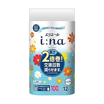 大王製紙 エリエールi na トイレットティシュー 100m 12ロール×5セット 芯あり