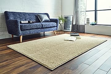 抗菌消臭防炎ラグカーペット シャギー無地グレージュ 約1.5畳150×150cm