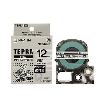 (まとめ) キングジム テプラ PRO テープカートリッジ 強粘着 12mm 透明／黒文字 ST12KW 1個 【×10セット】