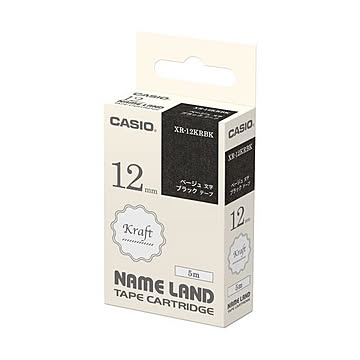 （まとめ）カシオ NAME LANDクラフトテープ 12mm×5m ブラック/ベージュ文字 XR-12KRBK 1個【×10セット】