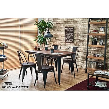 ビンテージ風ダイニング5点セット 120cmテーブル＋肘なしチェア4脚 木製・ダークブラウン・合皮張地