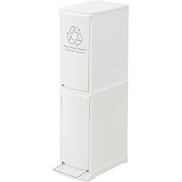 日本製 薄型 2分別タイプ ゴミ箱 10L×2段 フラップふた付き フットペダル 幅21cm