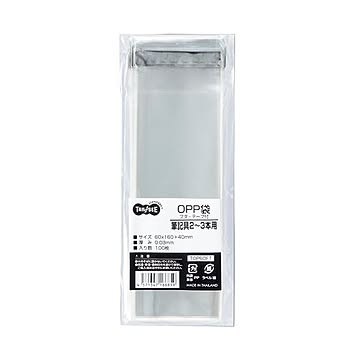 （まとめ） TANOSEE OPP袋 フタ・テープ付筆記具2~3本用 60×160+40mm 1セット（500枚：100枚×5パック） 【×5セット】