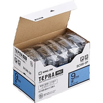 テプラ PROテープカートリッジ カラーラベル「パステル」 9mm 青（黒文字） 5個入エコパック