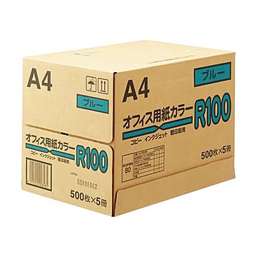 まとめ 日本紙通商 オフィス用紙カラーR100A4 ブルー 1箱2500枚:500枚×5冊 ×5セット