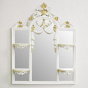 鏡 壁掛け イタリア製 飾り棚付 ミラー ホワイト アイボリー ユーロマルキ