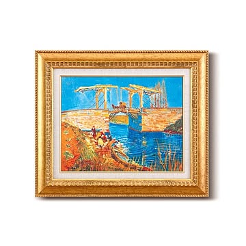 【世界の名画】名画額縁 複製画 絵画額 ■ ゴッホ名画額Ｆ６金「アルルのはね橋」 ひも付き