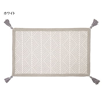 萩原 洗濯機対応 インド綿100%マット ホワイト 50×80cm タッセル付き