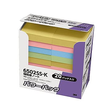 (まとめ) 3M ポスト・イット パワーパック強粘着ノート 50×50mm 4色混色 パステルカラー 6502SS-K 1パック（20冊）  【×5セット】
