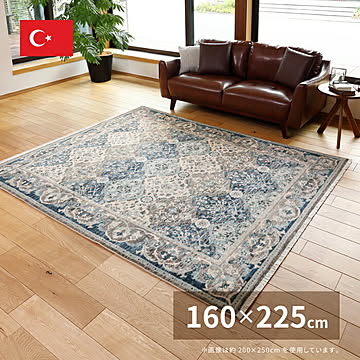 エスニックデザイン RAKKAS トルコ製ウィルトンラグ 160×225 グレイズ
