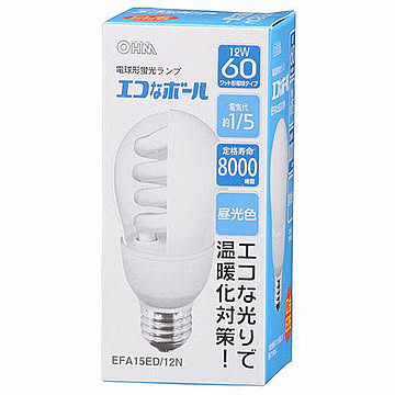 オーム電機 OHM エコなボール 電球形蛍光灯 E26 60W相当 昼光色 EFA15ED/12N 管理No. 4971275454217