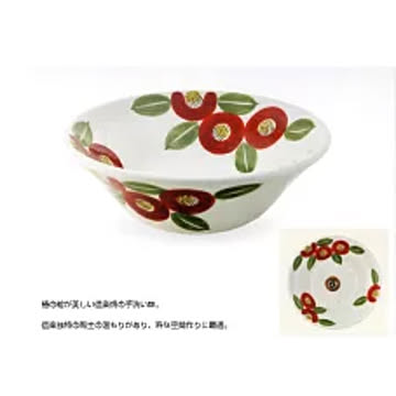 信楽焼 椿絵手洗鉢 直径33cm