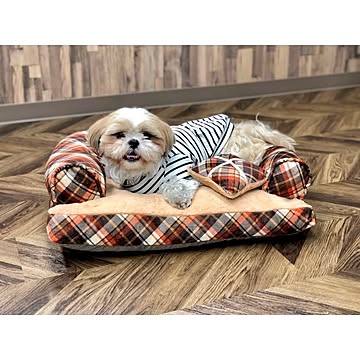 Pet Bed（ペットベッド）あご置きクッション付き オレンジ×キャメル
