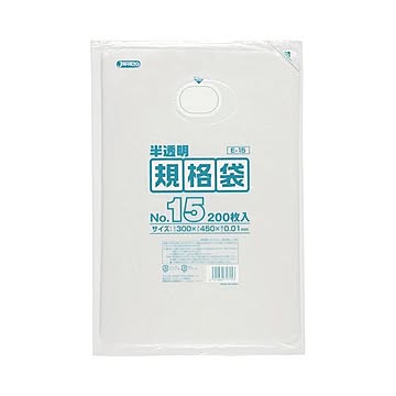 （まとめ） ジャパックス HD規格袋 半透明 15号300×450×厚み0.01mm E-15 1パック（200枚） 【×10セット】