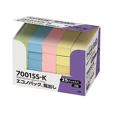 （まとめ） 3M ポスト・イット エコノパック強粘着見出し 50×15mm パステルカラー混色 7001SS-K 1パック（25冊） 【×5セット】