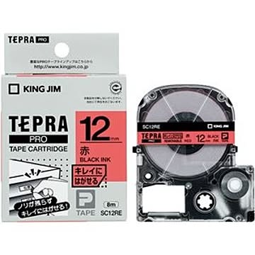 （まとめ） キングジム テプラ PRO テープカートリッジ キレイにはがせるラベル 12mm 赤／黒文字 SC12RE 1個 【×5セット】