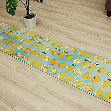 九装 キッチンマット 約45×180cm フレッシュレモン 汚れに強い 撥水 台所用 塩化ビニル フルーツ柄