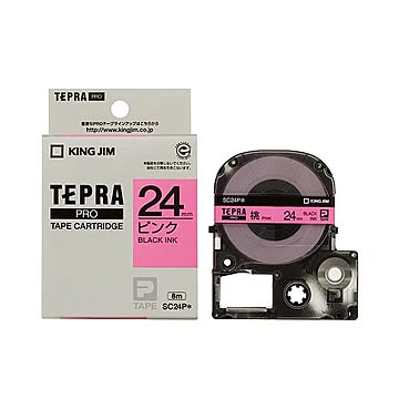 （まとめ） キングジム テプラ PRO テープカートリッジ パステル 24mm ピンク／黒文字 SC24P 1個 【×4セット】