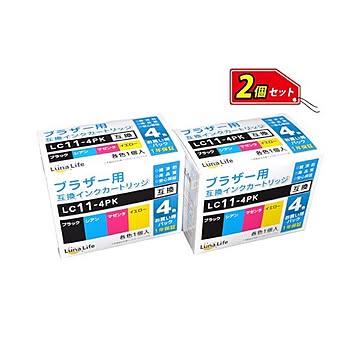 (まとめ)ワールドビジネスサプライ 【Luna Life】 ブラザー用 互換インクカートリッジ LC11-4PK 4本パック×2 お買得セット LN BR11/4P*2PCS【×2セット】