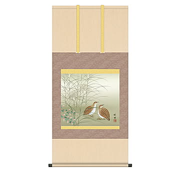 掛け軸 秋草に鶉 田村竹世 54.5x115cm 三幸 - 通販 | 家具とインテリア