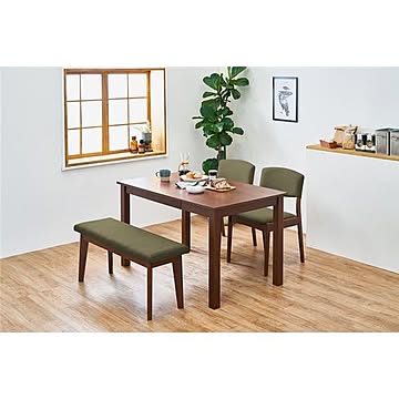 シンプルダイニング 4点組 テーブル×1 チェア×2 ベンチ×1 ダークブラウン×オリーブグリーン 机幅約120cm 組立品