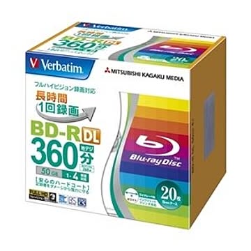 三菱ケミカルメディア BD-R(Video) ≪片面2層≫ 1回録画用 260分 1-4倍速1枚5mmスリムケース20P インクジェットプリンタ対応(ホワイト) VBR260YP20V1