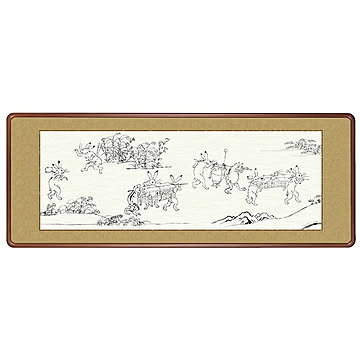 額絵 鳥獣戯画 恵風 124x48cm 三幸