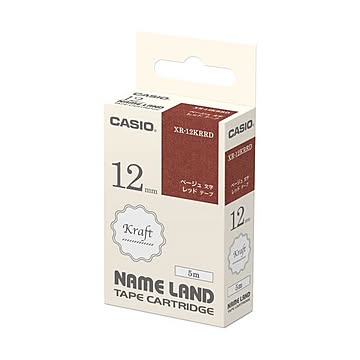 （まとめ）カシオ NAME LANDクラフトテープ 12mm×5m レッド/ベージュ文字 XR-12KRRD 1個【×10セット】