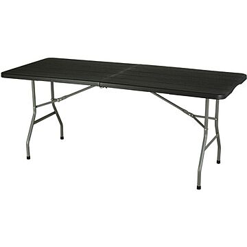 折りたたみテーブル 作業テーブル 約幅180cm 木目ブラック 強化プラスチック天板 完成品 日曜大工 ガーデニング キャンプ