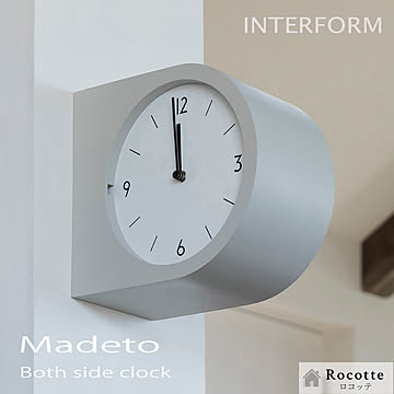 【電池ﾌﾟﾚｾﾞﾝﾄ】インターフォルム 両面時計 掛け時計 連続秒針 マデト