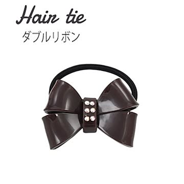 【3個セット】ヘアゴム ダブルリボン（ブラウン）