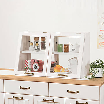 Marta カウンター上ガラスケース 2段 ホワイトウォッシュ m11929