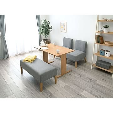 4人掛け ソファーダイニングセット ナチュラル×ライトグレー 木製 110cmテーブル+チェア×2+ベンチ