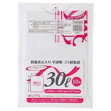 (まとめ) ジャパックス 容量表示入りゴミ袋 ピンクリボンモデル 乳白半透明 30L TSP30 1パック(10枚) 【×60セット】