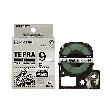 (まとめ) キングジム テプラ PRO テープカートリッジ 強粘着 9mm 白／黒文字 SS9KW 1個 【×10セット】