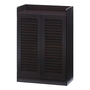 ルーバー シューズラック 下駄箱 幅60cm ブラウン オープントップ 扉付き 通気性 玄関 エントランス 組立品【代引不可】