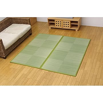 日本製 い草 花ござ/ラグマット 【グリーン 江戸間】 裏：ソフトテック15mm 弾力性 抗菌 防臭 〔リビング〕