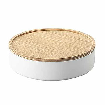 RIN リン(山崎実業) 蓋付き収納ケース (浅型) Round Strage Case 収納ボックス 天然木蓋 丸形 円形